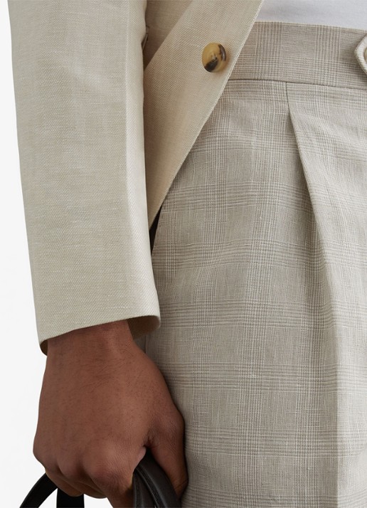 Reiss Finch tapered fit pantalon in linnenblend - detail 4 oatmeal / beige