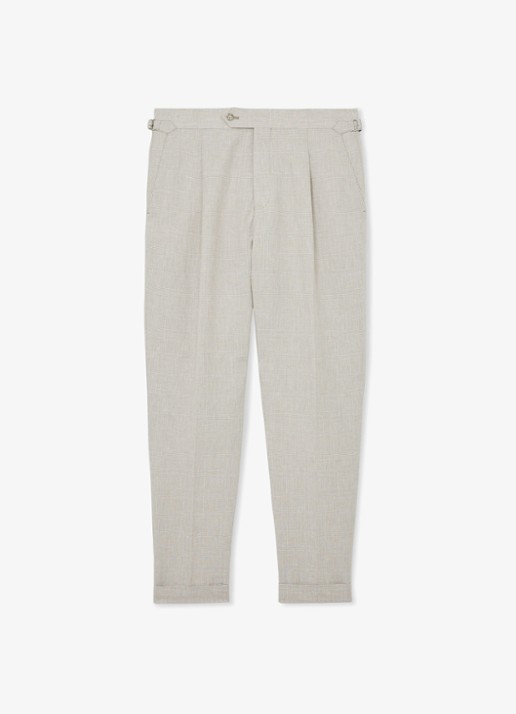 Reiss Finch tapered fit pantalon in linnenblend - voorkant oatmeal / beige