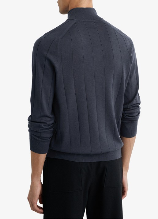 Reiss Findlay trui van merino wol met halve rits  - achterkant 6 donkerblauw