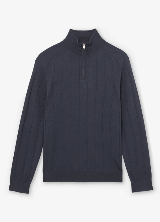 Reiss Findlay trui van merino wol met halve rits  - voorkant 4 donkerblauw