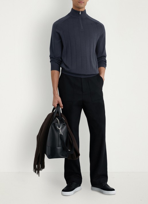 Reiss Findlay trui van merino wol met halve rits  - voorkant 5 donkerblauw