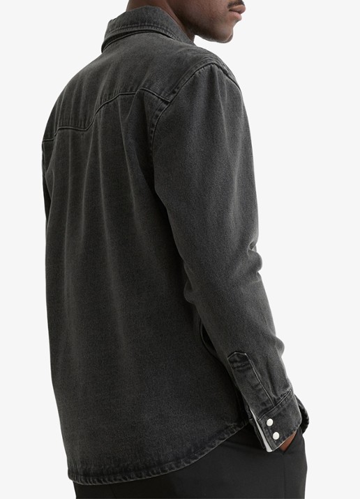 Reiss Finley overshirt van denim - achterkant 8 donkergrijs