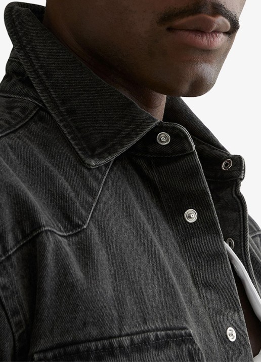 Reiss Finley overshirt van denim - detail 6 donkergrijs