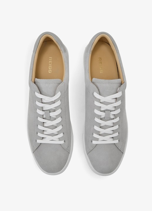Reiss Finley sneaker van kalfssuède  - detail 4 lichtgrijs
