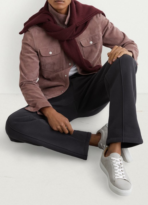 Reiss Finley sneaker van kalfssuède  - voorkant 2 lichtgrijs
