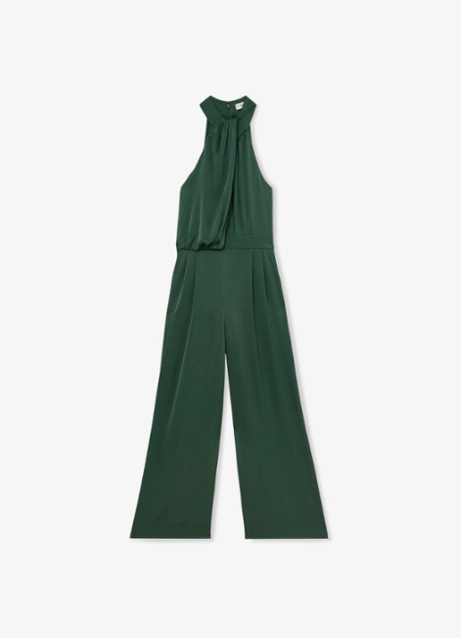 Reiss Finley wide leg jumpsuit met geplooid detail - voorkant 6 zeegroen