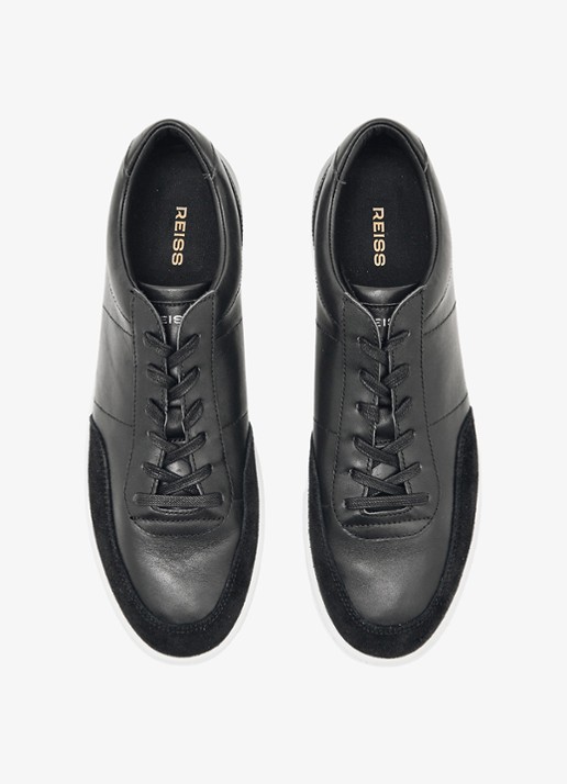Reiss Finton sneaker van leer met suède details - detail zwart