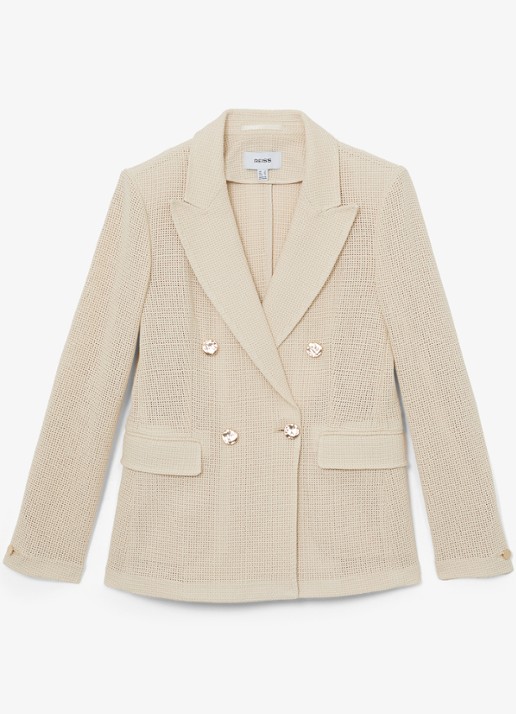 Reiss Fiore double-breasted blazer met opengewerkt dessiner - voorkant 2 creme