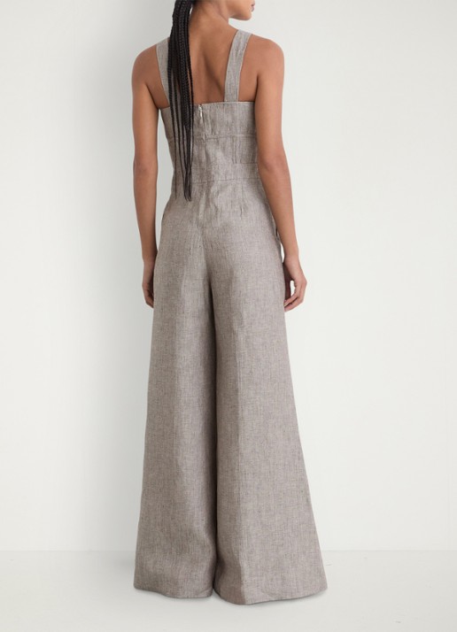 Reiss Flora wide fit jumpsuit van linnen met structuur - achterkant 7 neutral / beige