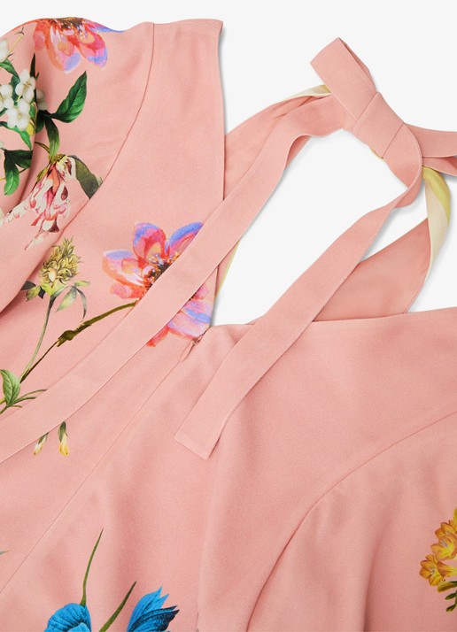 Reiss Flossy midi jurk met cut-out detail en bloemenprint - detail 5 oudroze