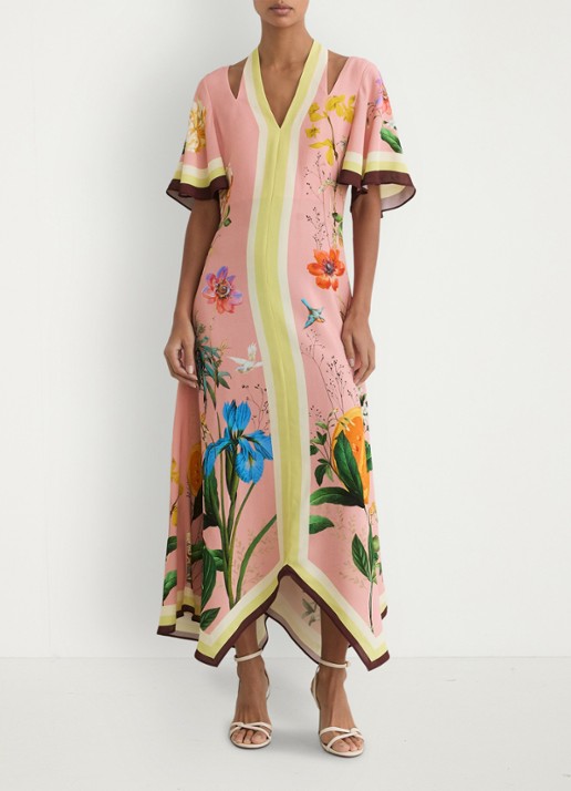 Reiss Flossy midi jurk met cut-out detail en bloemenprint - voorkant 2 oudroze