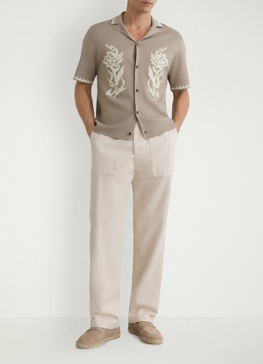 Reiss Folia overhemd met borduring - voorkant 2 beige