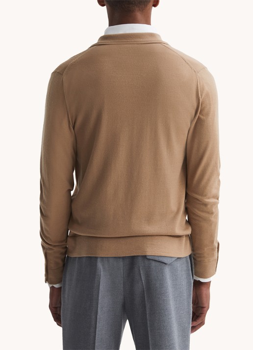 Reiss Forbes fijngebreid vest van wol met stretch - achterkant camel