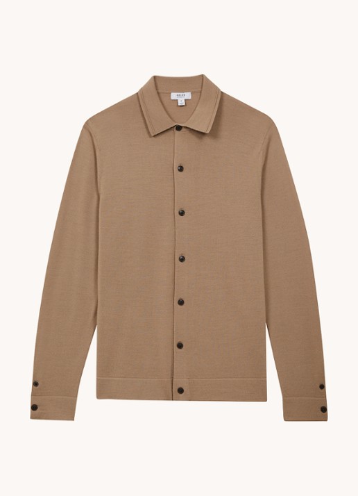 Reiss Forbes fijngebreid vest van wol met stretch - voorkant 2 camel