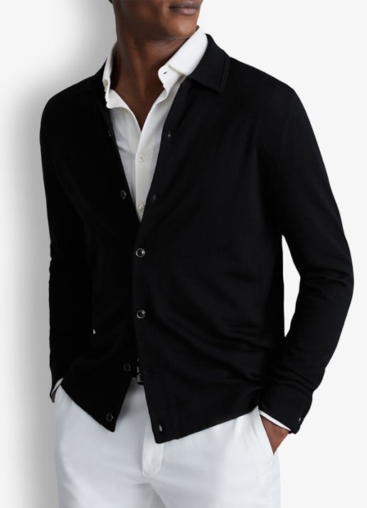 Reiss Forbes fijngebreid vest van wol met stretch - detail 4 black / zwart
