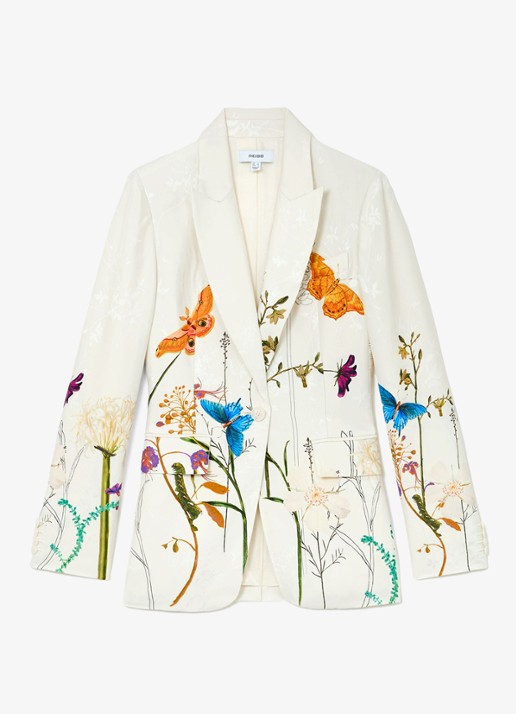 Reiss Frankie blazer met bloemenprint - voorkant 5 creme