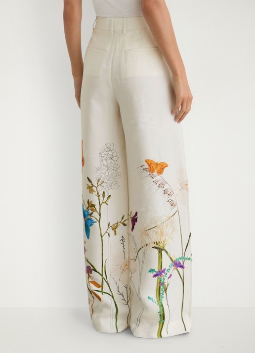 Reiss Frankie high waist wide fit pantalon met bloemenprint - achterkant creme