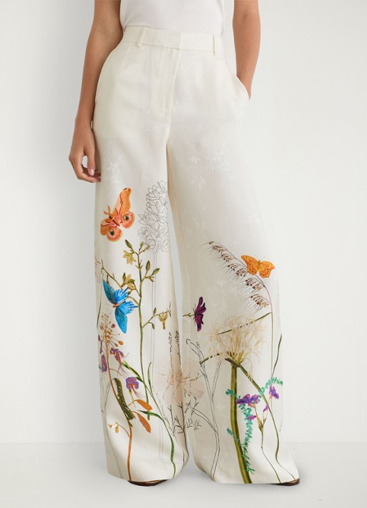 Reiss Frankie high waist wide fit pantalon met bloemenprint - detail 2 creme