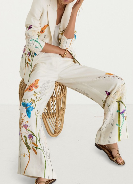 Reiss Frankie high waist wide fit pantalon met bloemenprint - detail 4 creme