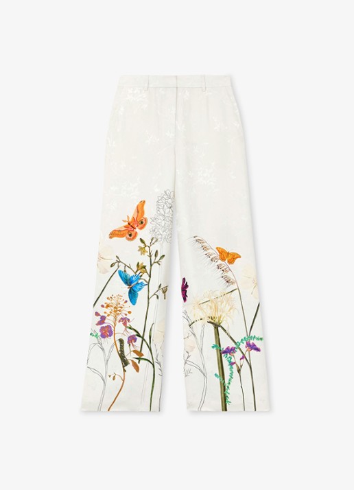 Reiss Frankie high waist wide fit pantalon met bloemenprint - voorkant 5 creme