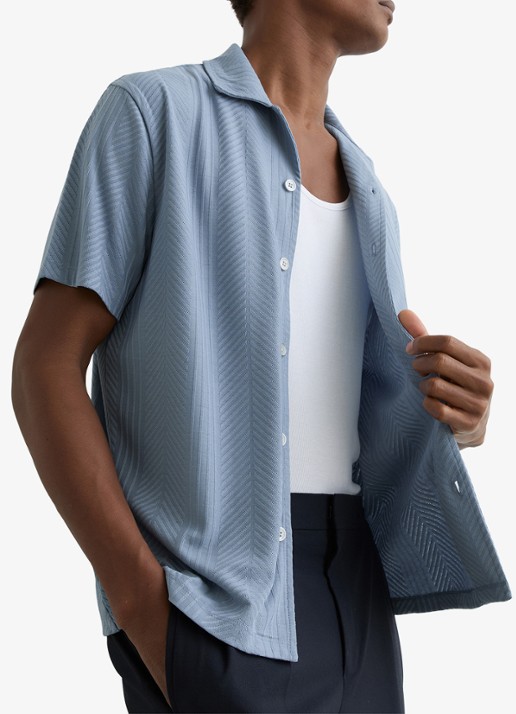 Reiss Frederick overhemd met structuur  - detail 5 lichtblauw