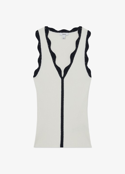 Reiss Freya top met ribstructuur - voorkant 5 gebroken wit