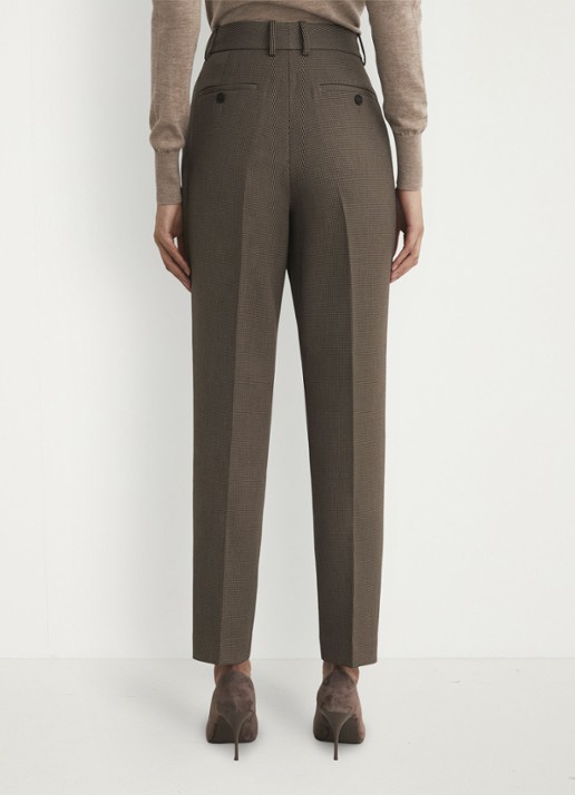Reiss Gabi high waist slim fit pantalon met pied-de-poule dessin - achterkant 3 bruin