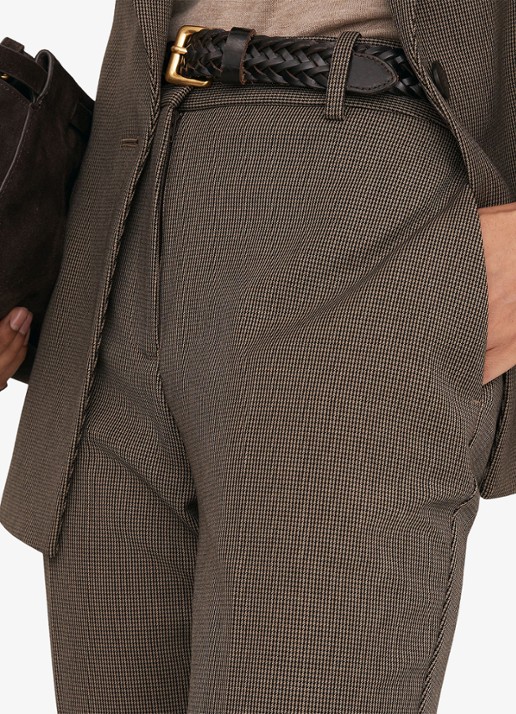 Reiss Gabi high waist slim fit pantalon met pied-de-poule dessin - detail 5 bruin