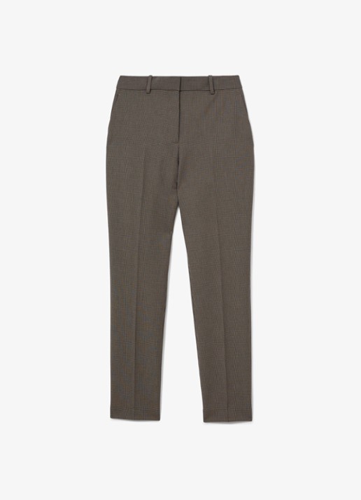 Reiss Gabi high waist slim fit pantalon met pied-de-poule dessin - voorkant bruin