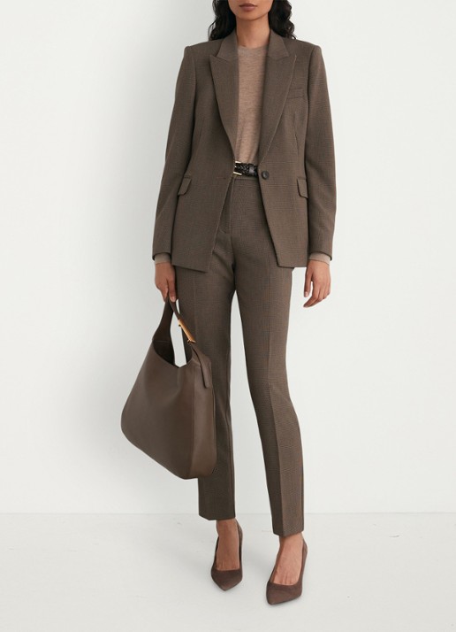 Reiss Gabi high waist slim fit pantalon met pied-de-poule dessin - voorkant 2 bruin