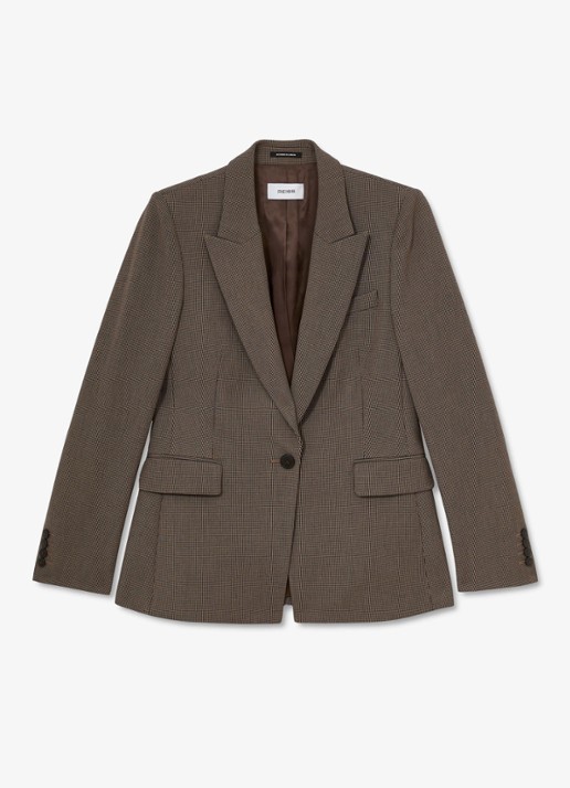 Reiss Gabi single-breasted blazer met pied-de-poule dessin - voorkant 2 bruin