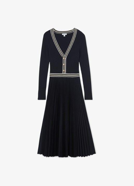 Reiss Gaia ribgebreide midi jurk met plooien