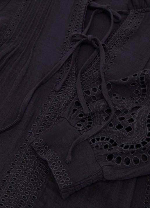 Reiss GIA Cotton Cheesecloth Broderie Mini Dress - detail 5 donkerblauw
