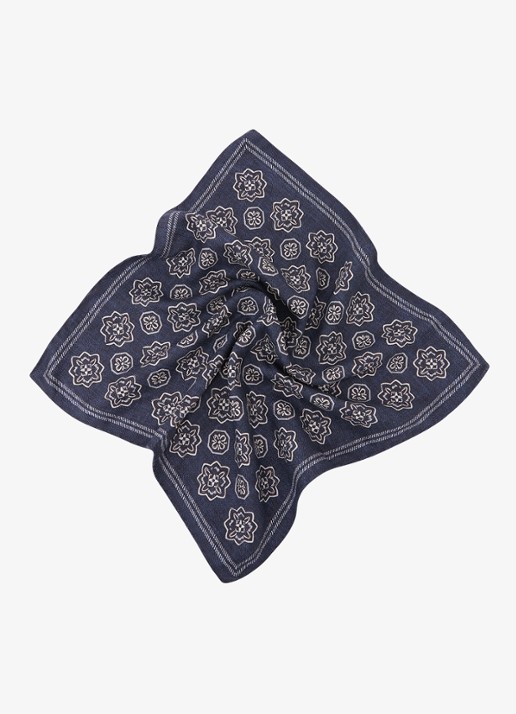 Reiss Gian pochet van zijde met grafische print - detail 3 donkerblauw