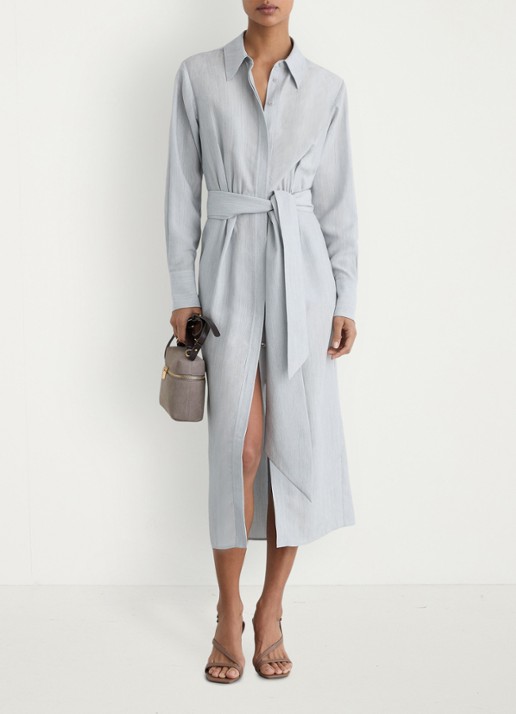 Reiss Gianna midi blousejurk in lyocellblend met strikceintuur - voorkant 2 blue / blauw