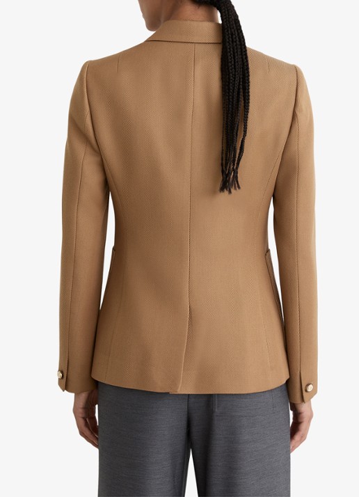 Reiss Gigi double-breasted blazer in wolblend met steekzakken - achterkant camel