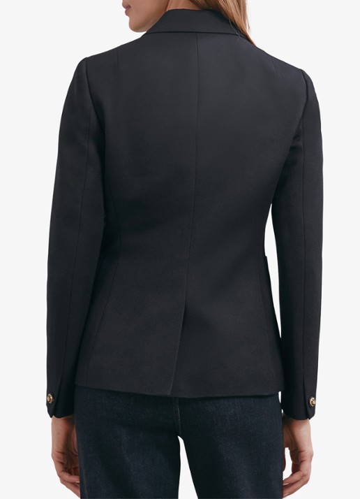 Reiss Gigi double-breasted blazer in wolblend met steekzakken - achterkant donkerblauw