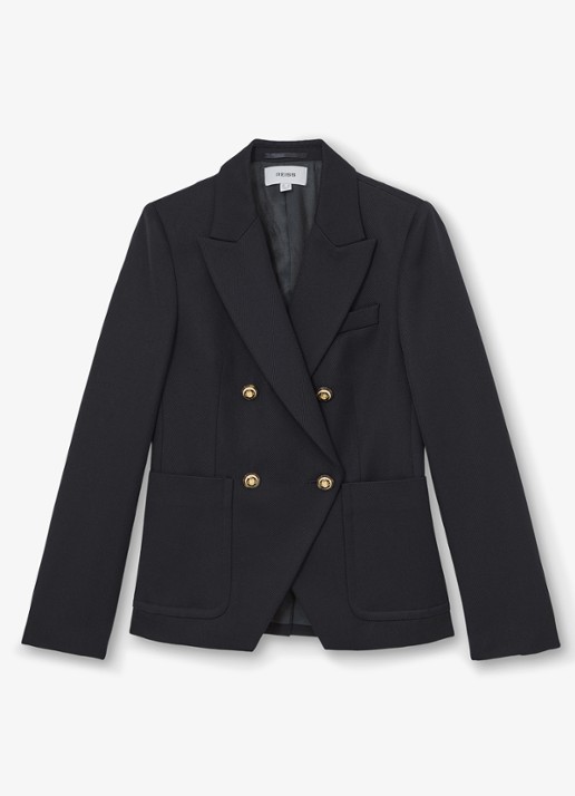 Reiss Gigi double-breasted blazer in wolblend met steekzakken - voorkant 5 donkerblauw