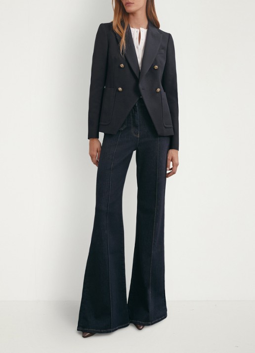 Reiss Gigi double-breasted blazer in wolblend met steekzakken - voorkant 6 donkerblauw