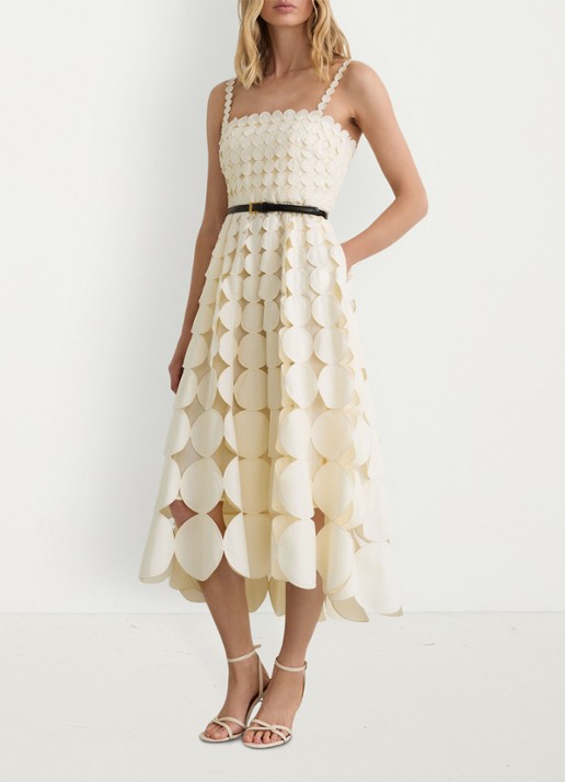 Reiss Gigi midi jurk met cut-out detail - detail 3 creme