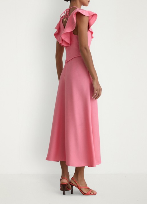 Reiss Giselle midi jurk met split en cut-out detail - achterkant 5 roze