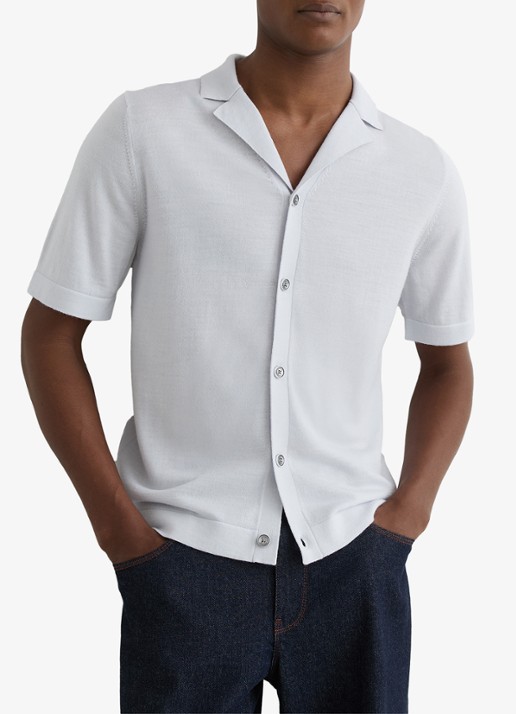 Reiss Grafton fijngebreid overhemd van merino wol - detail 4 lichtblauw