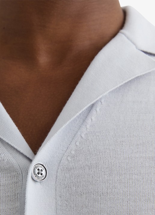 Reiss Grafton fijngebreid overhemd van merino wol - detail 5 lichtblauw