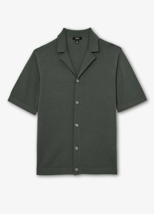 Reiss Grafton fijngebreid overhemd van merino wol - voorkant 2 kale green / groen