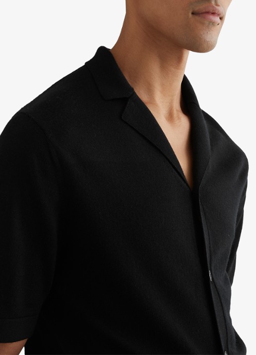 Reiss Grafton fijngebreid overhemd van merino wol - detail 2 black / zwart