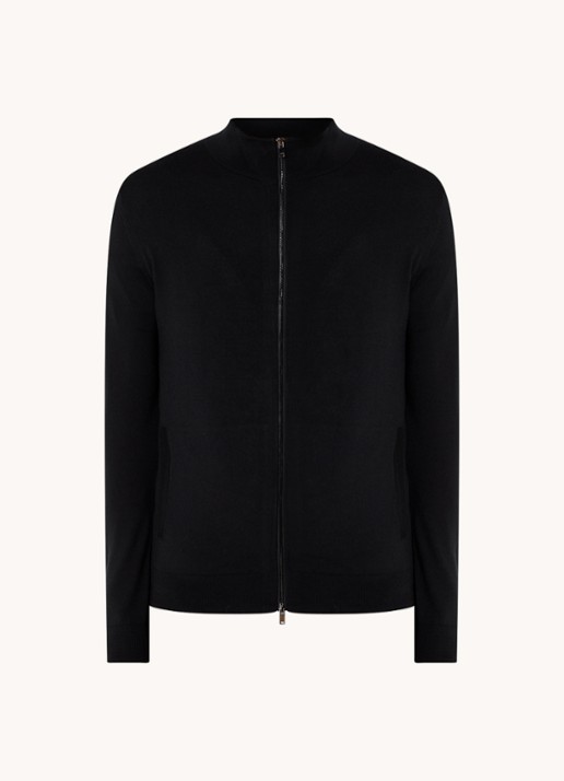 Reiss Hampshire fijngebreid vest van wol met steekzakken  - voorkant 4 zwart