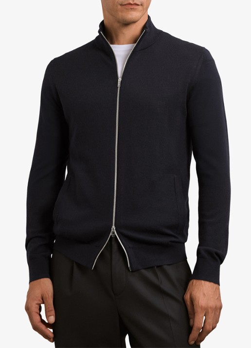 Reiss Hampshire fijngebreid vest van wol met steekzakken  - detail 3 navy / blauw