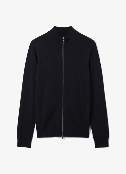 Reiss Hampshire fijngebreid vest van wol met steekzakken  - voorkant navy / blauw