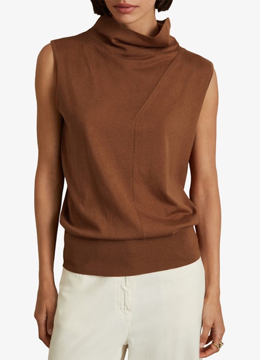 Reiss Harper mouwloze top van wol met col - detail 4 cognac