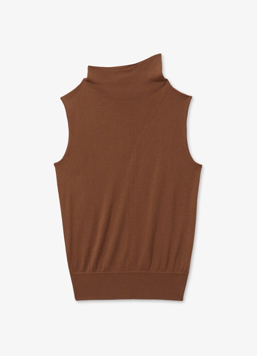 Reiss Harper mouwloze top van wol met col - voorkant 9 cognac